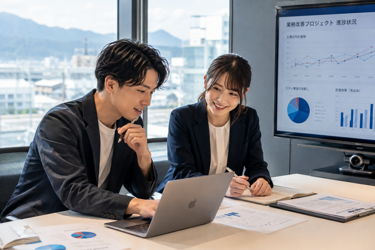 会議室で打ち合わせをしている様子